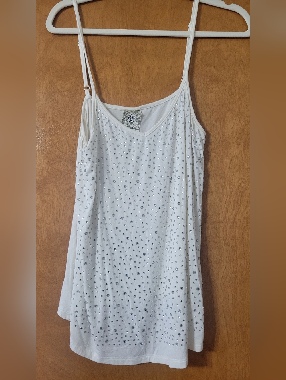 Rhinestone Embellished White Spaghetti Strap Camisole
